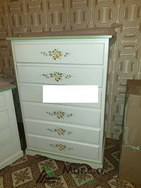 Cassettiera 6 cassetti legno shabby bianco decori 97x49x140 (491) - Mobili 2G