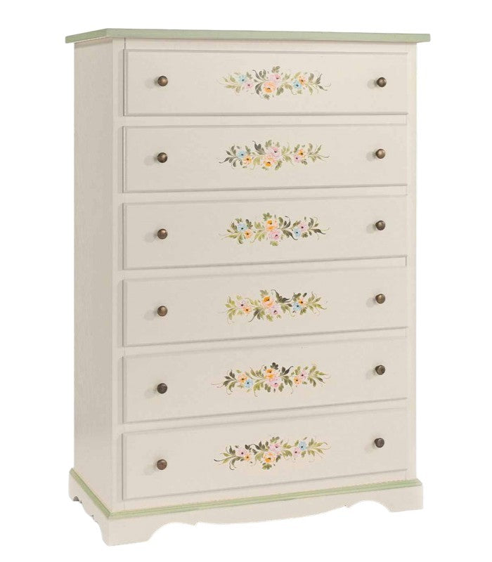 Cassettiera 6 cassetti legno shabby bianco decori 97x49x140 (491) - Mobili 2G