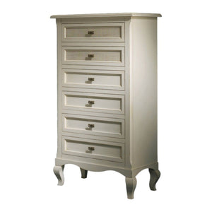 Cassettiera 6 cassetti paglia di vienna legno shabby bianco invecchiato 69x43x131 - Mobili 2G