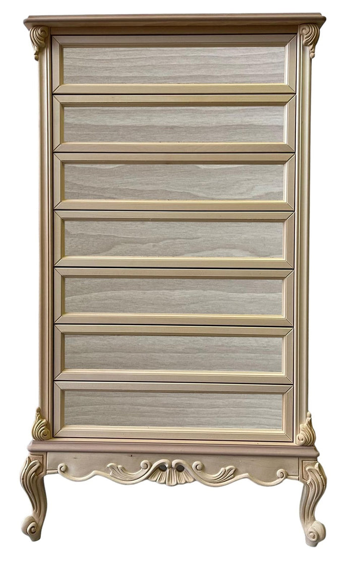 Cassettiera 7 cassetti classica barocco legno grezzo 87x48x148 - Mobili 2G