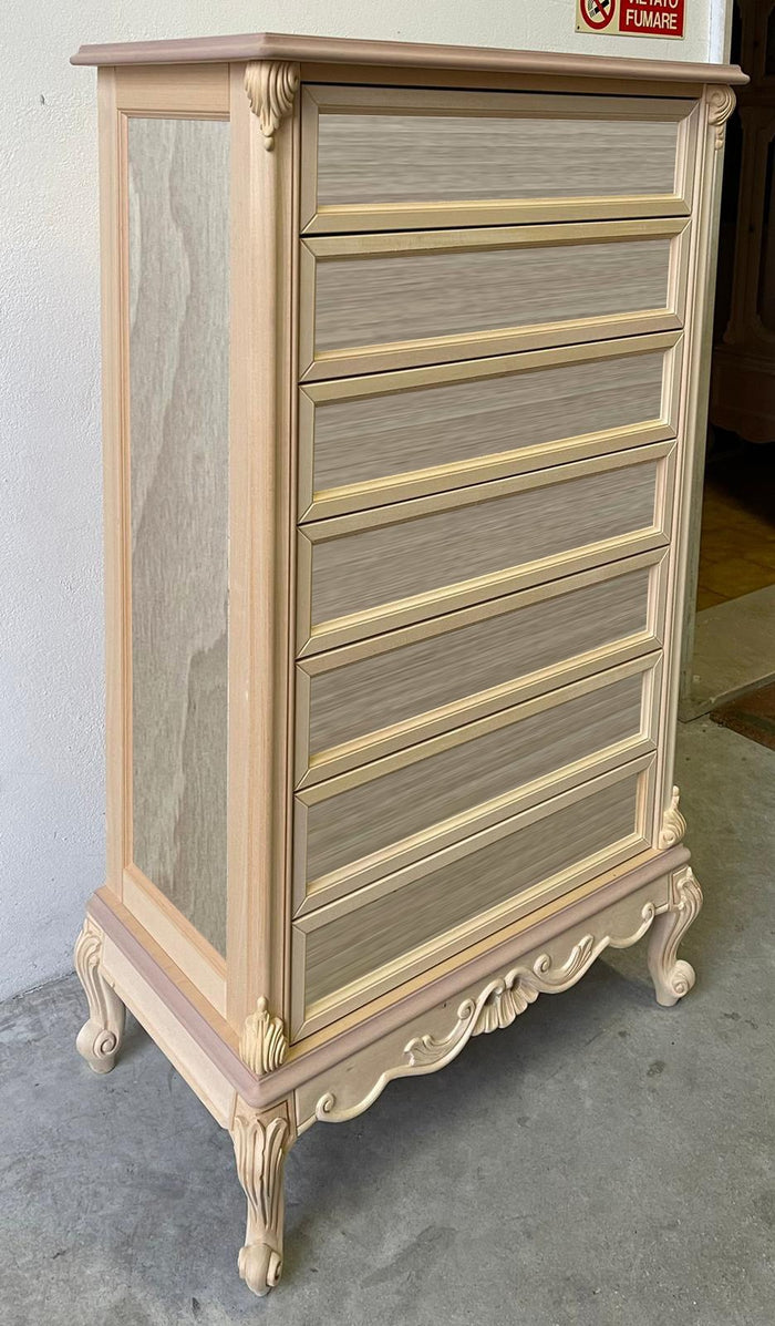 Cassettiera 7 cassetti classica barocco legno grezzo 87x48x148 - Mobili 2G
