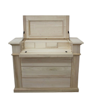 cassettiera 7 cassetti classica con ribalta legno massello grezzo 126x53x98 (530) - Mobili 2G