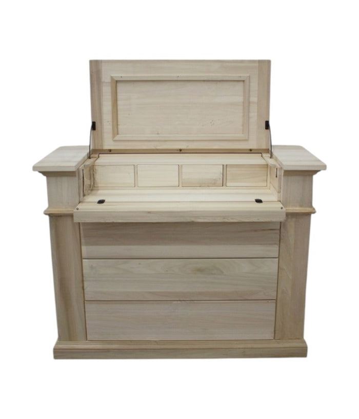 cassettiera 7 cassetti classica con ribalta legno massello grezzo 126x53x98 (530) - Mobili 2G