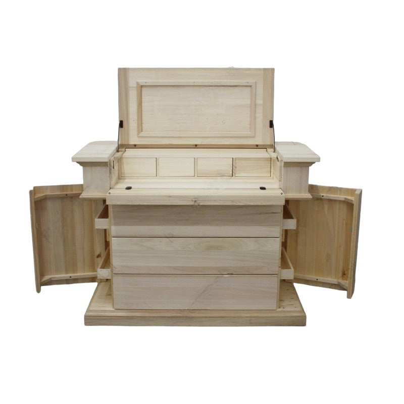 cassettiera 7 cassetti classica con ribalta legno massello grezzo 126x53x98 (530) - Mobili 2G