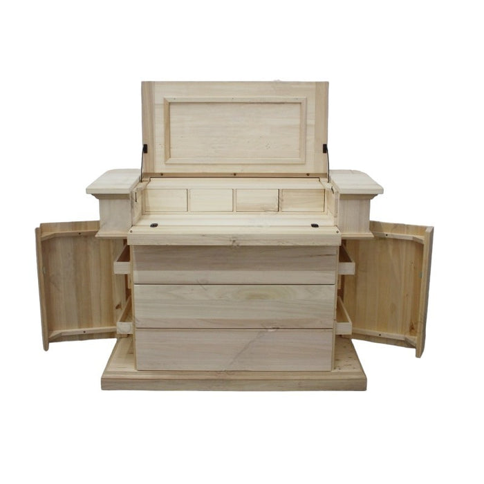 cassettiera 7 cassetti classica con ribalta legno massello grezzo 126x53x98 (530) - Mobili 2G