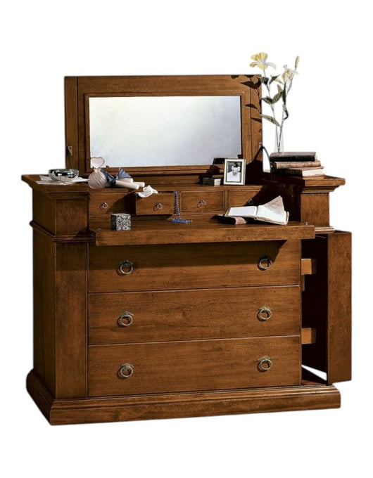 cassettiera 7 cassetti classica con ribalta legno tinta noce 126x53x98 (530) - Mobili 2G