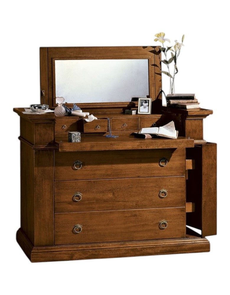 cassettiera 7 cassetti classica con ribalta legno tinta noce 126x53x98 (530) - Mobili 2G