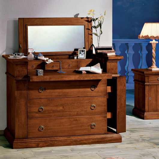 cassettiera 7 cassetti classica con ribalta legno tinta noce 126x53x98 (530) - Mobili 2G