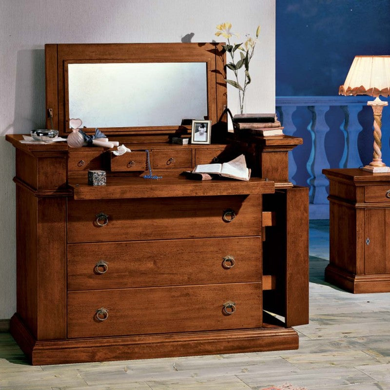 cassettiera 7 cassetti classica con ribalta legno tinta noce 126x53x98 (530) - Mobili 2G