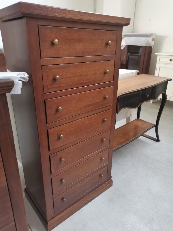 Cassettiera 7 cassetti in legno arte povera tinta noce 70x40x120 - Mobili 2G