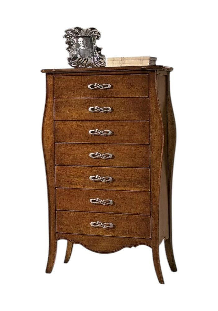 Cassettiera 7 cassetti in legno arte povera tinta noce l.80 x p.47 h.138 - Mobili 2G