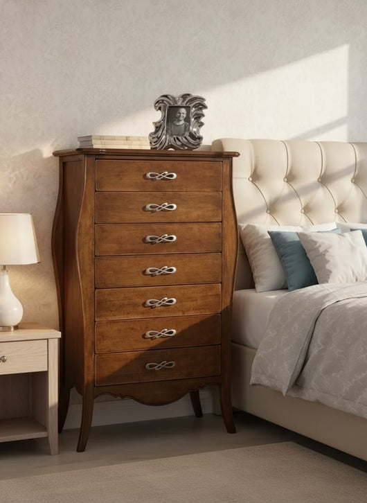 Cassettiera 7 cassetti in legno arte povera tinta noce l.80 x p.47 h.138 - Mobili 2G