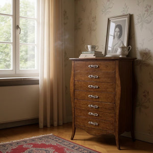 Cassettiera 7 cassetti in legno arte povera tinta noce l.80 x p.47 h.138 - Mobili 2G