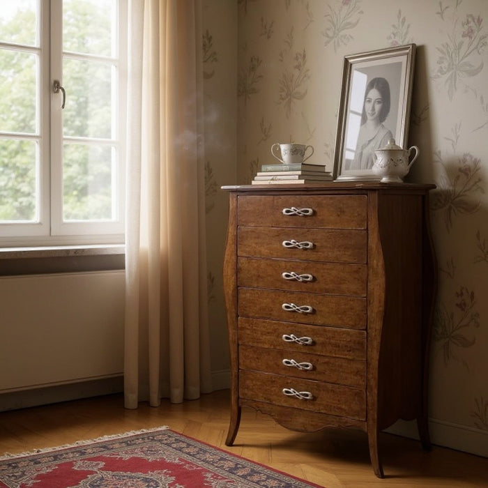 Cassettiera 7 cassetti in legno arte povera tinta noce l.80 x p.47 h.138 - Mobili 2G