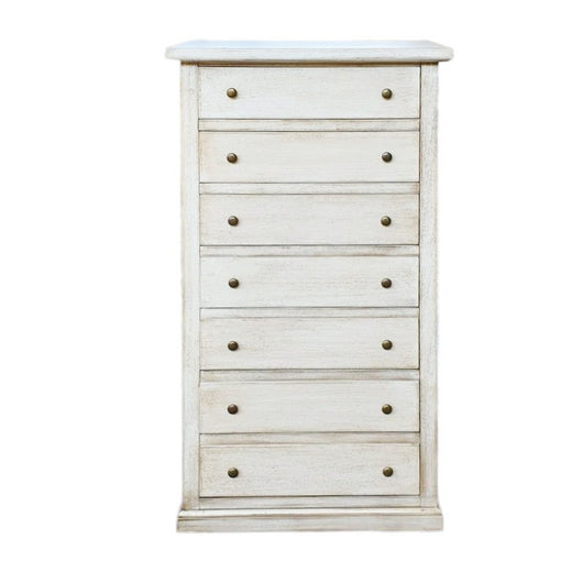 Cassettiera 7 cassetti in legno shabby bianco anticato 70x40x120 - Mobili 2G