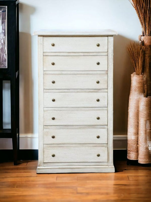 Cassettiera 7 cassetti in legno shabby bianco anticato 70x40x120 - Mobili 2G