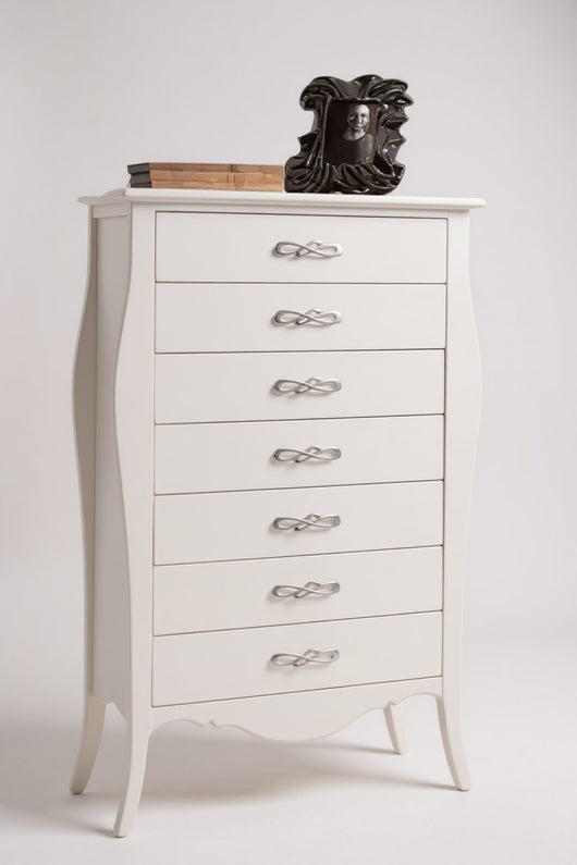 Cassettiera 7 cassetti in legno shabby bianco l.80 x p.47 h.138 (494) - Mobili 2G