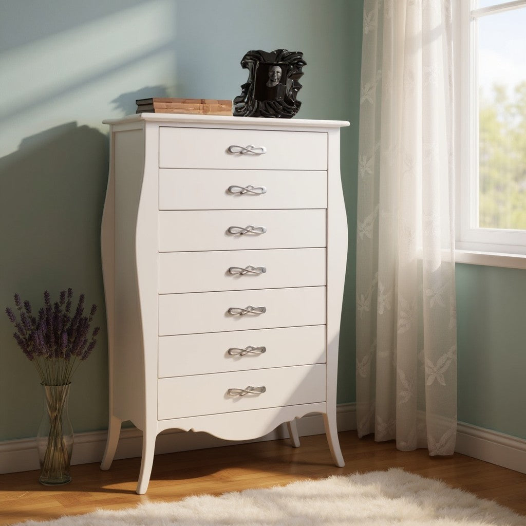 Cassettiera 7 cassetti in legno shabby bianco l.80 x p.47 h.138 (494) - Mobili 2G