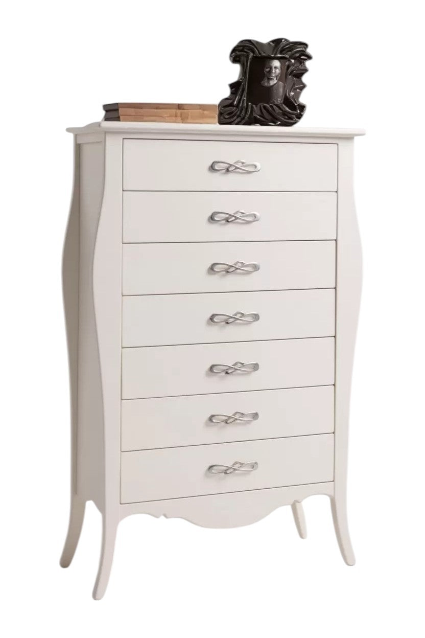 Cassettiera 7 cassetti in legno shabby bianco l.80 x p.47 h.138 (494) - Mobili 2G