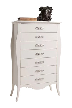 Cassettiera 7 cassetti in legno shabby bianco l.80 x p.47 h.138 (494) - Mobili 2G