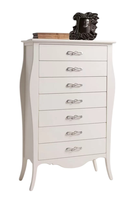 Cassettiera 7 cassetti in legno shabby bianco l.80 x p.47 h.138 (494) - Mobili 2G