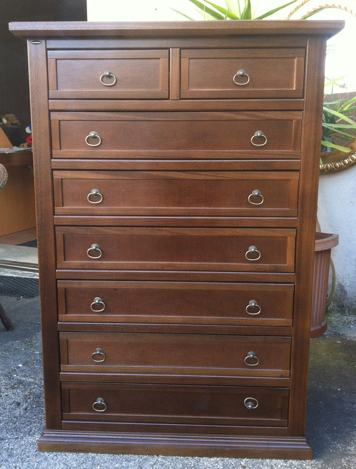 Cassettiera 8 cassetti in legno arte povera tinta noce 87x45x127 - Mobili 2G