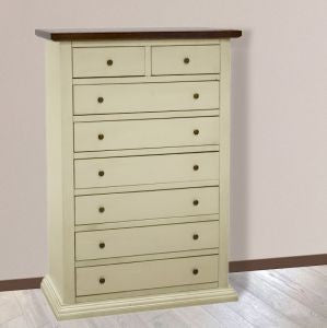 Cassettiera 8 cassetti in legno shabby avorio anticato noce 87x40x125 - Mobili 2G