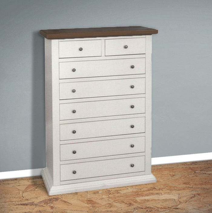 Cassettiera 8 cassetti in legno shabby bianco e noce 87x40x125 - Mobili 2G