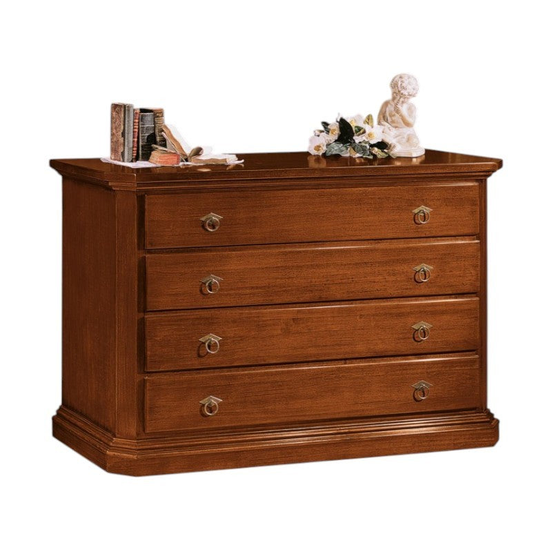 Cassettiera arte povera 4 cassetti legno tinta noce 150x57x97 (417) - Mobili 2G