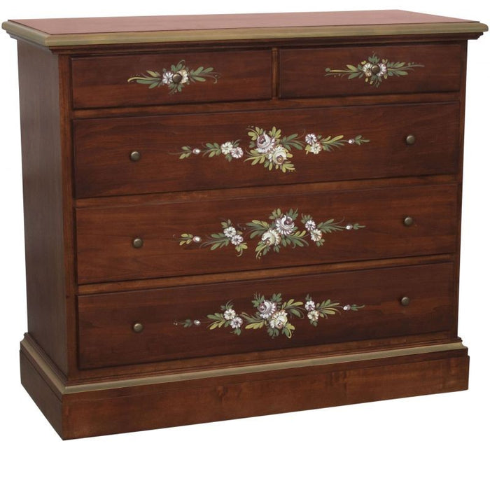 Cassettiera arte povera 5 cassetti legno noce scuro decori 117x51x101 - Mobili 2G