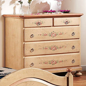  cassettiera arte povera 5 cassetti legno shabby avorio rosso 116x51x101 (1422) - Mobili 2G