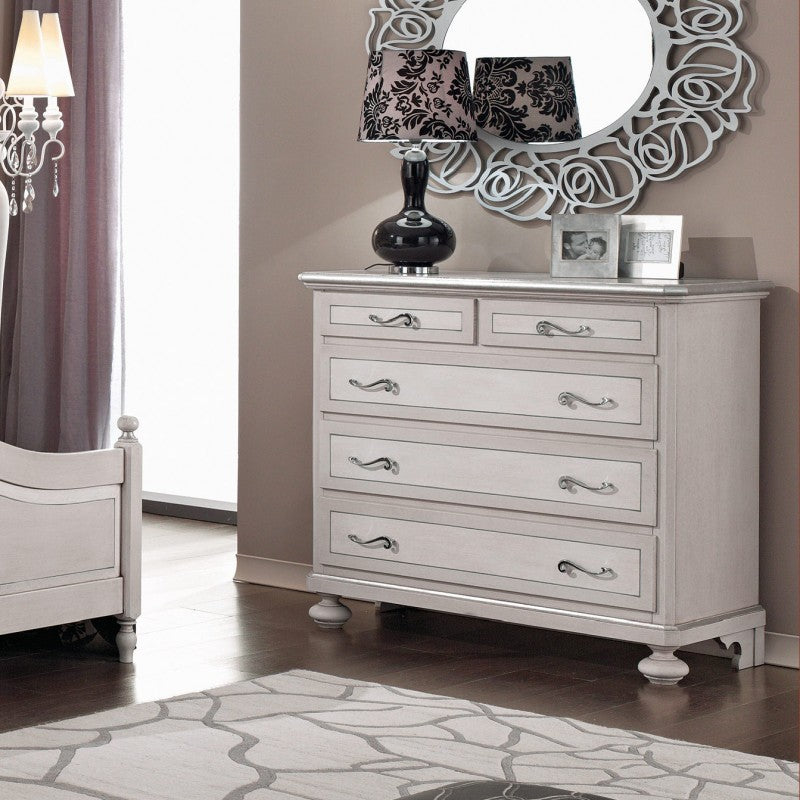  cassettiera arte povera 5 cassetti legno shabby tortora grigio 116x51x101 (1475) - Mobili 2G