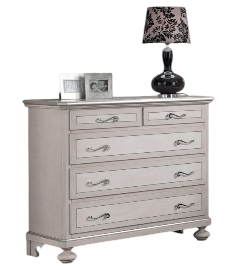  cassettiera arte povera 5 cassetti legno shabby tortora grigio 116x51x101 (1475) - Mobili 2G