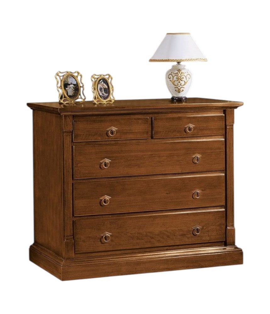 Cassettiera arte povera 5 cassetti legno tinta noce 135x55x110 (415) - Mobili 2G