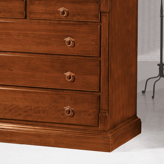 Cassettiera arte povera 5 cassetti legno tinta noce 135x55x110 (415) - Mobili 2G