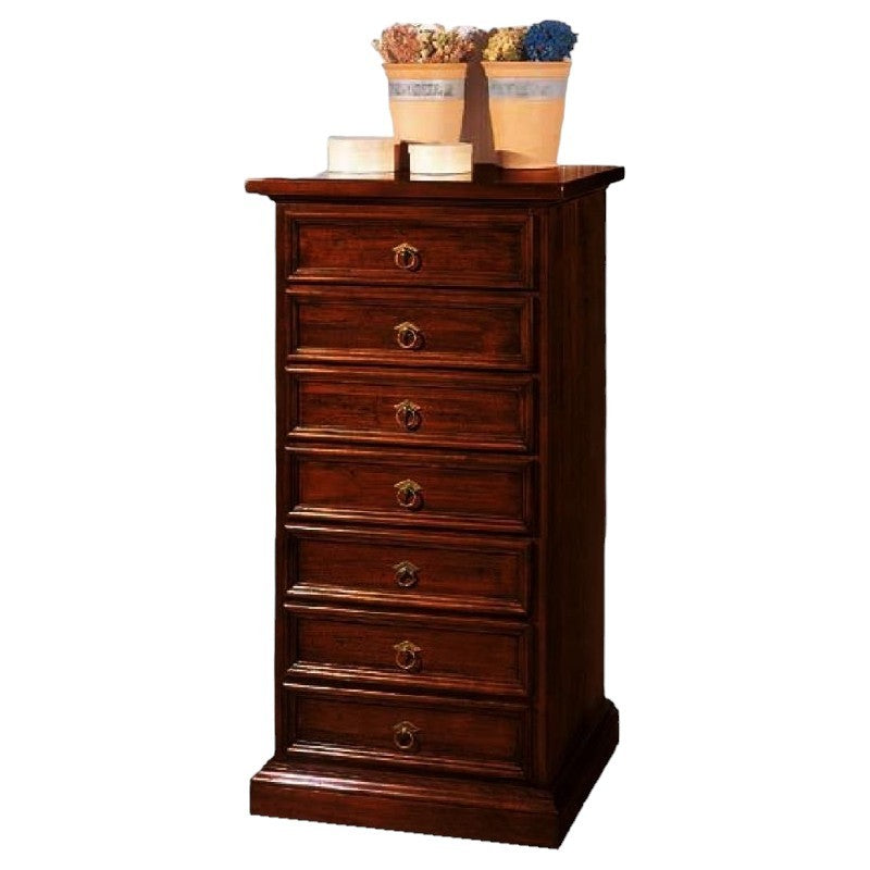 Cassettiera arte povera 7 cassetti in legno tinta noce scuro 60x47x115 (717) - Mobili 2G