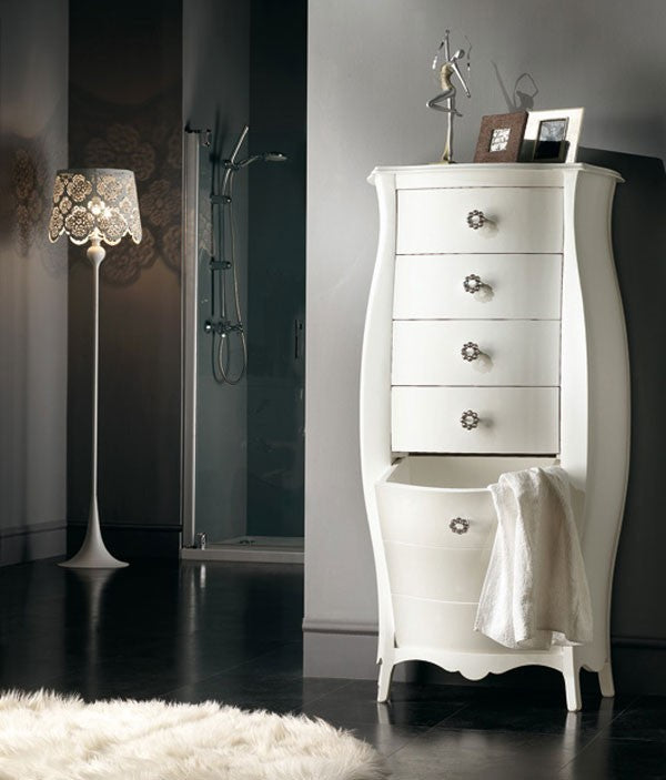 Cassettiera bombata legno bianco 4 cassetti e ribalta 73x37x141 (1379) - Mobili 2G