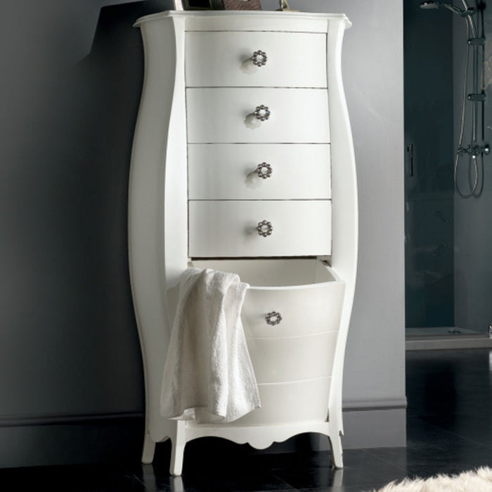 Cassettiera bombata legno bianco 4 cassetti e ribalta 73x37x141 (1379) - Mobili 2G