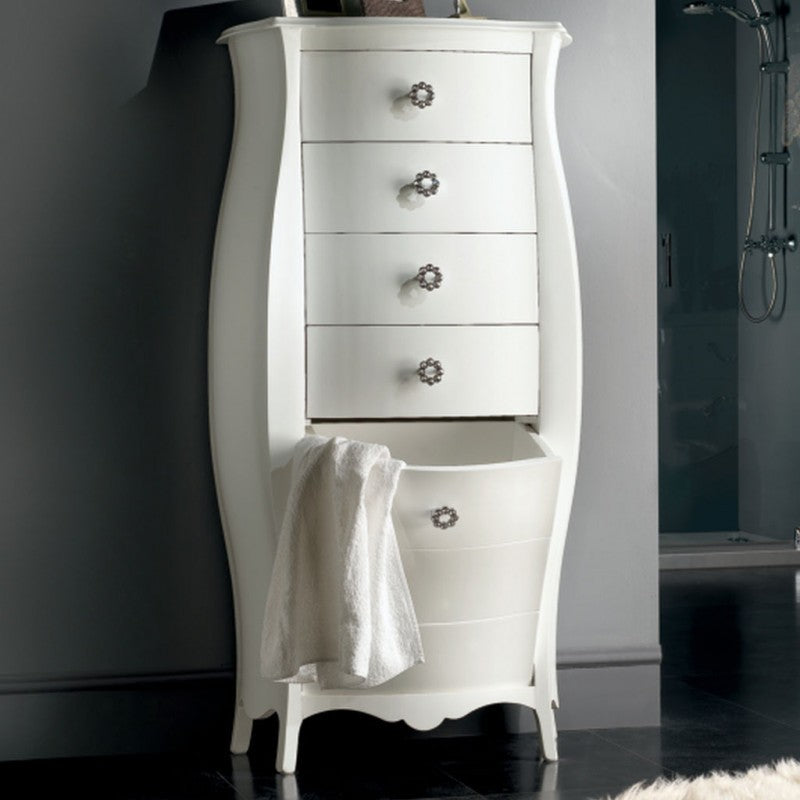 Cassettiera bombata legno bianco 4 cassetti e ribalta 73x37x141 (1379) - Mobili 2G