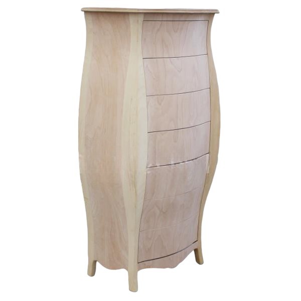 cassettiera bombata legno grezzo bianco 4 cassetti e ribalta 73x37x141 (3029) - Mobili 2G