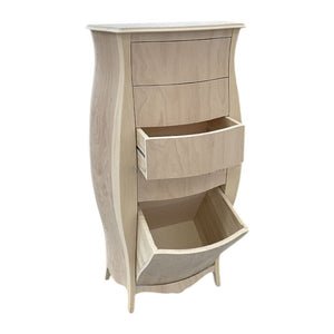 cassettiera bombata legno grezzo bianco 4 cassetti e ribalta 73x37x141 (3029) - Mobili 2G