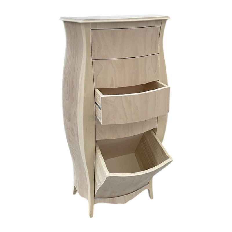 cassettiera bombata legno grezzo bianco 4 cassetti e ribalta 73x37x141 (3029) - Mobili 2G