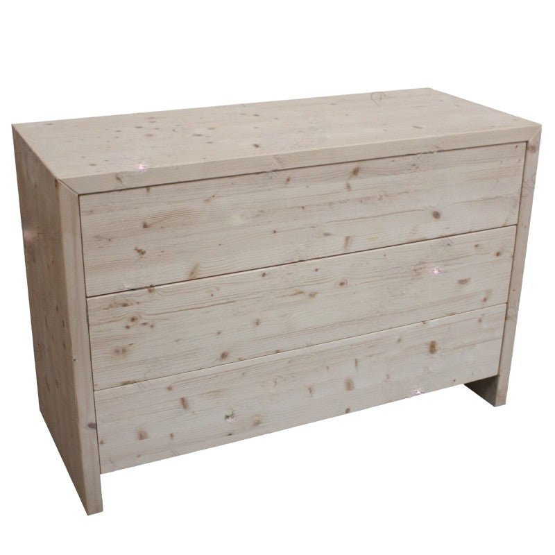  cassettiera classica 3 cassetti legno massello abete grezzo 120x50x80 - Mobili 2G