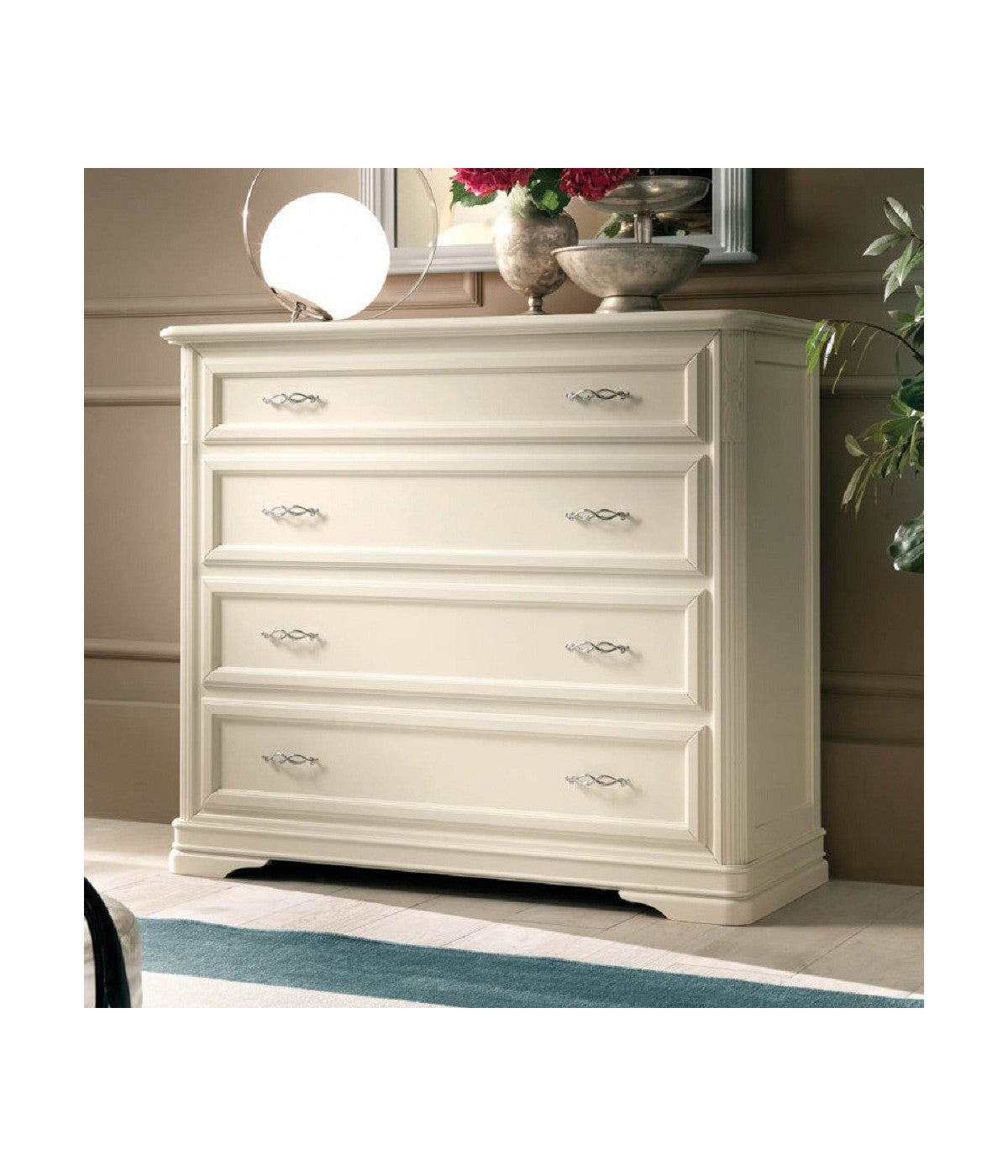 Cassettiera classica 4 cassetti in legno massello avorio l.130 p.51 h.105 - Mobili 2G