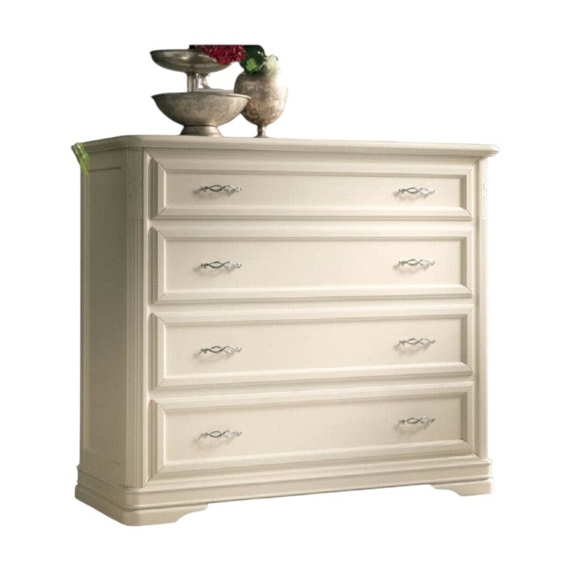 Cassettiera classica 4 cassetti in legno massello avorio l.130 p.51 h.105 - Mobili 2G