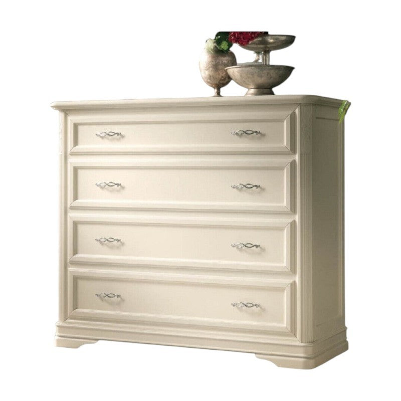 Cassettiera classica 4 cassetti in legno massello avorio l.130 p.51 h.105 - Mobili 2G