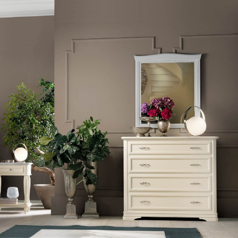 Cassettiera classica 4 cassetti in legno massello avorio l.130 p.51 h.105 - Mobili 2G