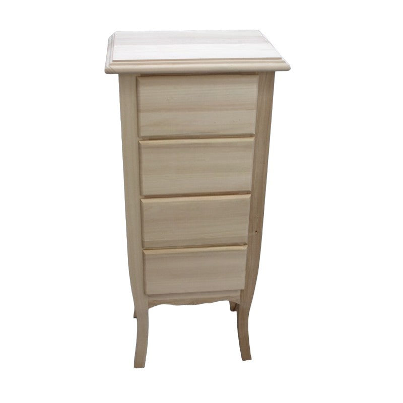 cassettiera classica 4 cassetti legno grezzo 38x25x86 (3035) - Mobili 2G