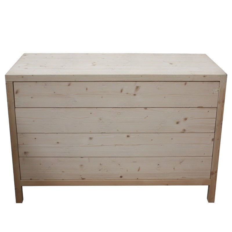  cassettiera classica 4 cassetti legno massello abete grezzo 120x55x80 - Mobili 2G