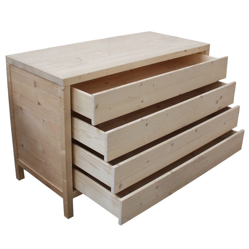  cassettiera classica 4 cassetti legno massello abete grezzo 120x55x80 - Mobili 2G